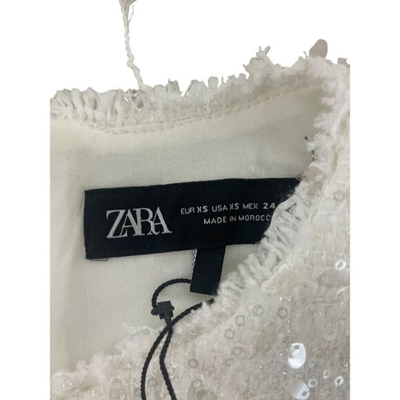 Zara Women Mini Sequin Dress XS White Fringed Short Sleeve 8714/933 NWT - Picture 6 of 12
